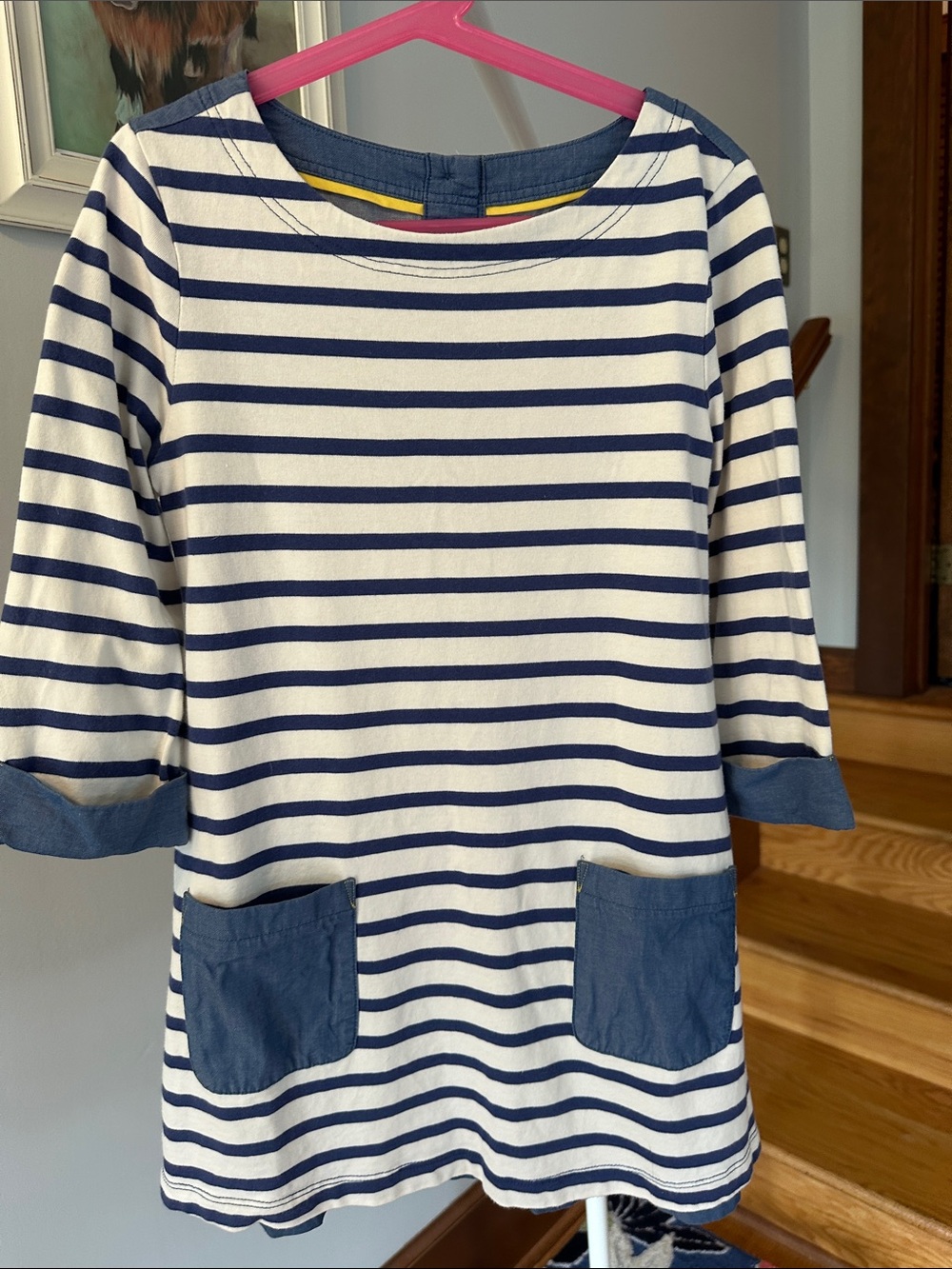 Mini Boden Navy and White Striped Pocket Tunic Excellent condition. 9-10Y